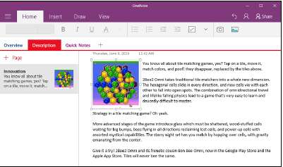 ввод текста OneNote